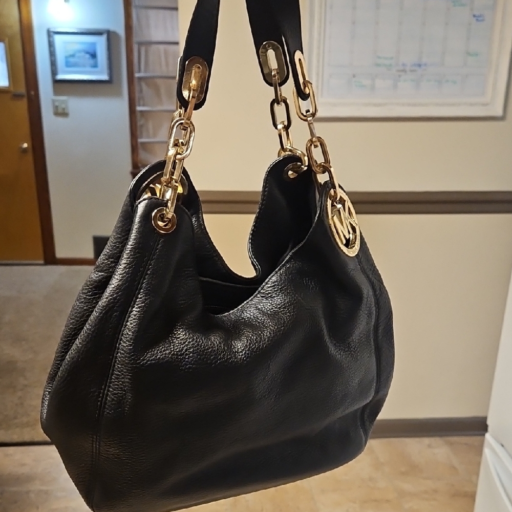 Michael Kors Black Hobo Bag with Gold Chain